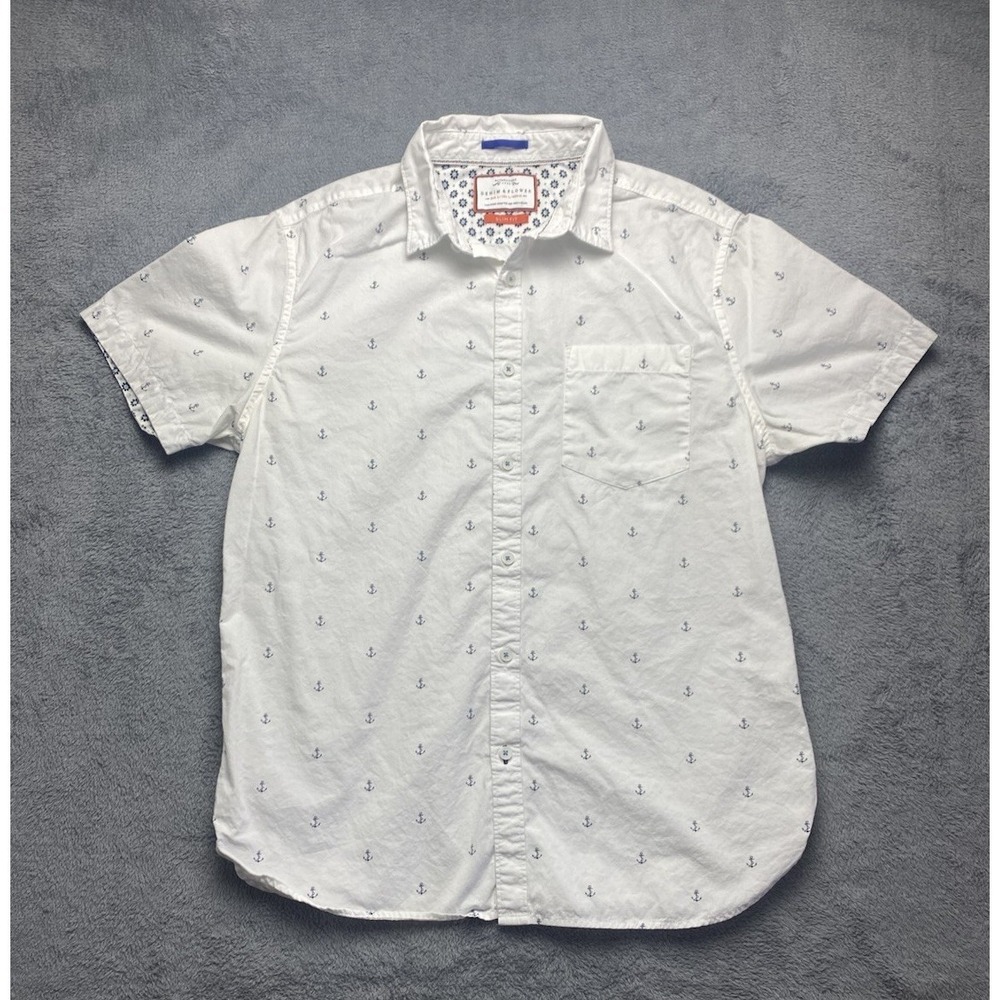 Denim & Flower Slim Fit Men's Short Sleeve Button Down White Anchor Size Large